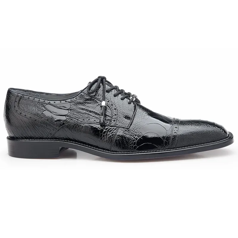 Men's Belvedere Batta Cap Toe Ostrich Dress Shoe in Black sold by Alberto Nardoni