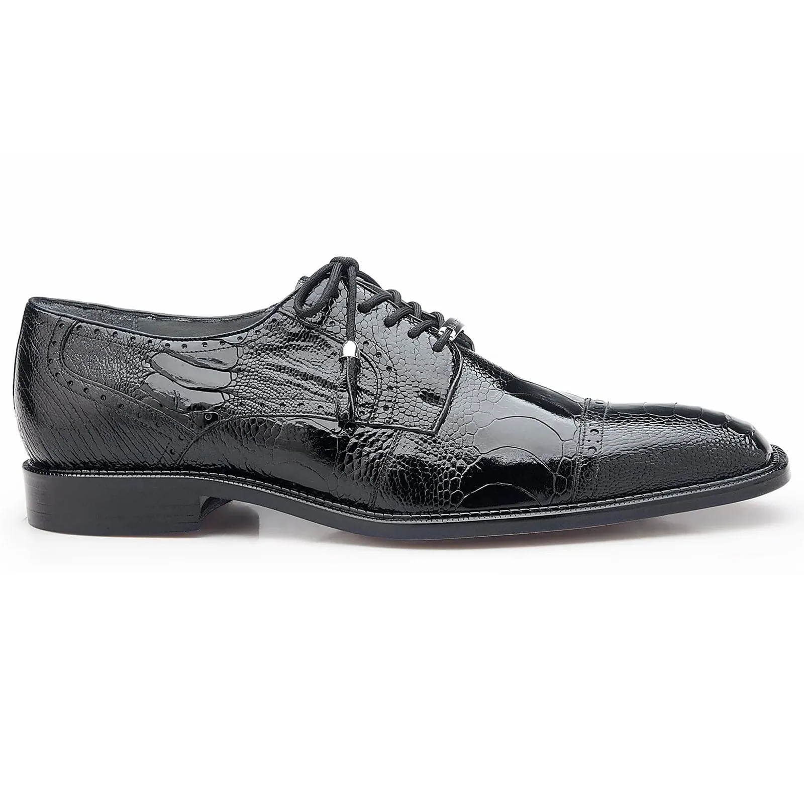Men's Belvedere Batta Cap Toe Ostrich Dress Shoe in Black sold by Alberto Nardoni