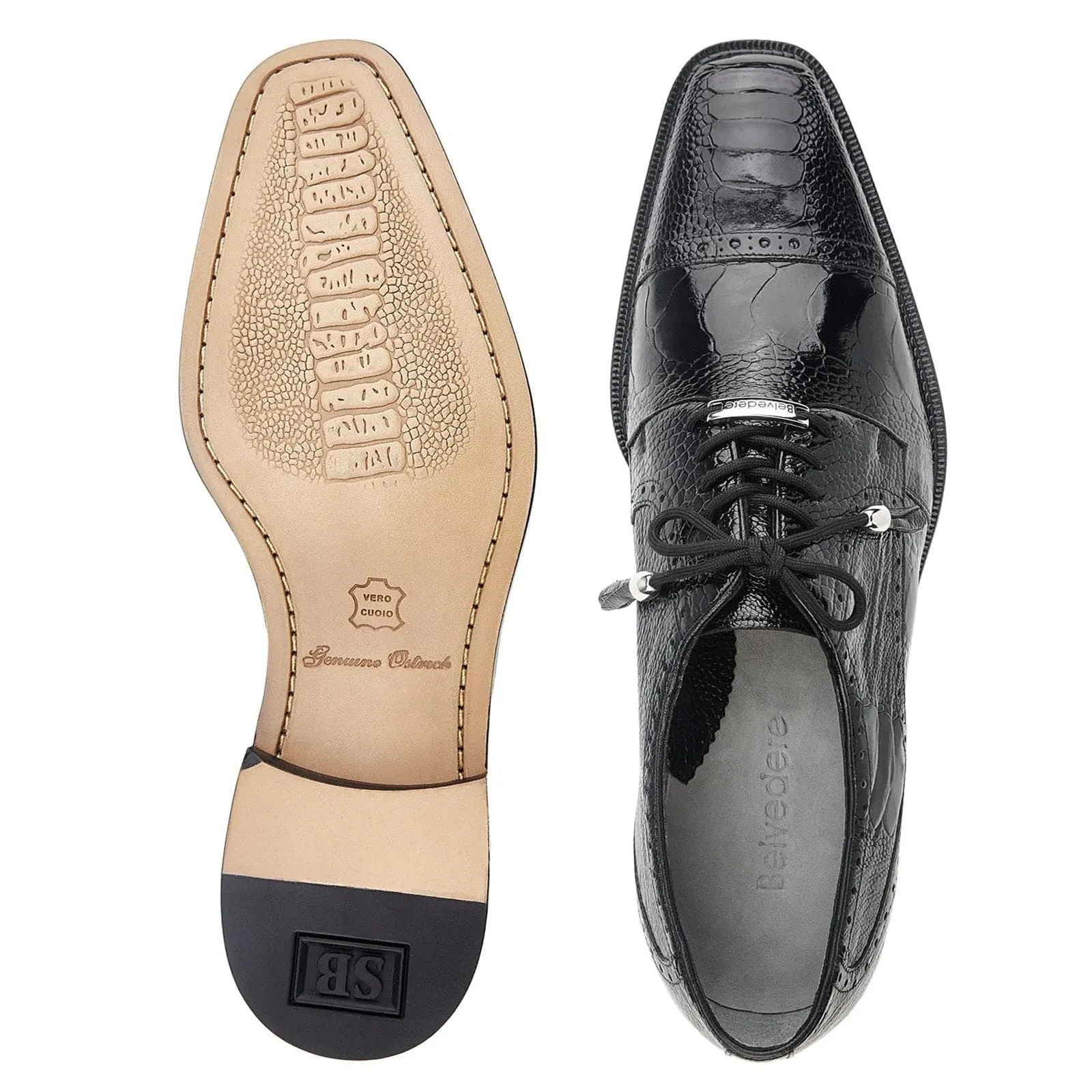 Men's Belvedere Batta Cap Toe Ostrich Dress Shoe in Black sold by Alberto Nardoni product image thumbnail 3