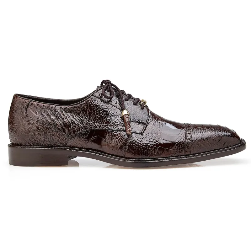 Men's Belvedere Batta Cap Toe Ostrich Dress Shoe in Brown sold by Alberto Nardoni