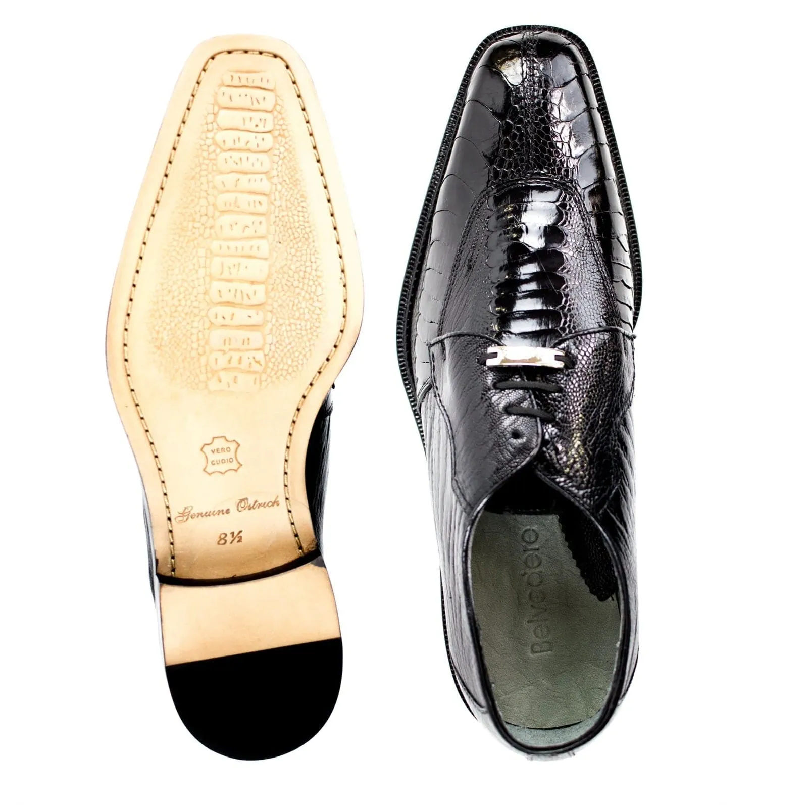 Men's Belvedere Siena Ostrich Leg Moc Toe Dress Shoe in Black sold by Alberto Nardoni product image thumbnail 3