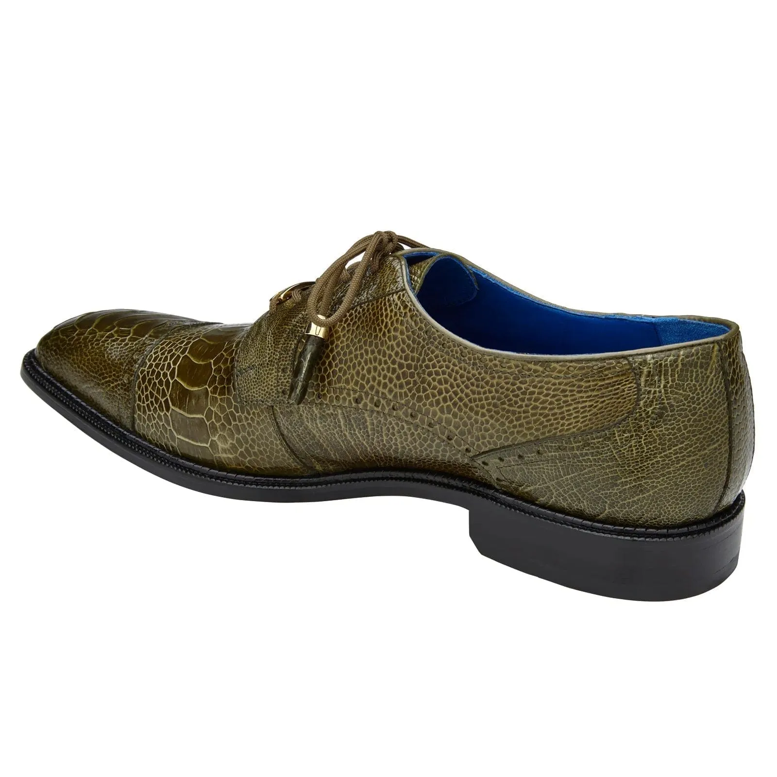Men's Belvedere Batta Cap Toe Ostrich Dress Shoe in Olive Green sold by Alberto Nardoni product image thumbnail 4