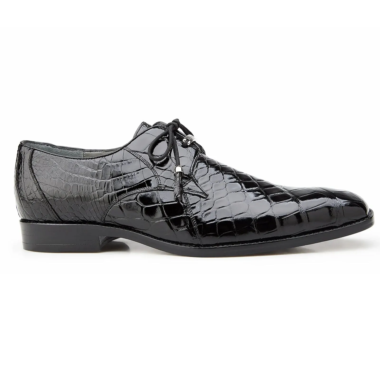 Men's Belvedere Lago Plain Toe American Alligator Dress Shoe in Black sold by Alberto Nardoni