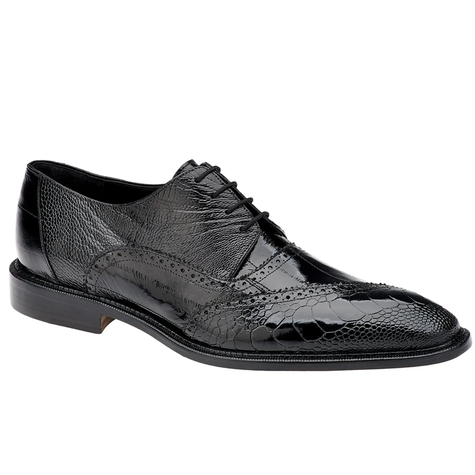 Men's Belvedere Nino Slanted Wingtip Ostrich Leg & Eel Dress Shoe in Black sold by Alberto Nardoni product image thumbnail 2