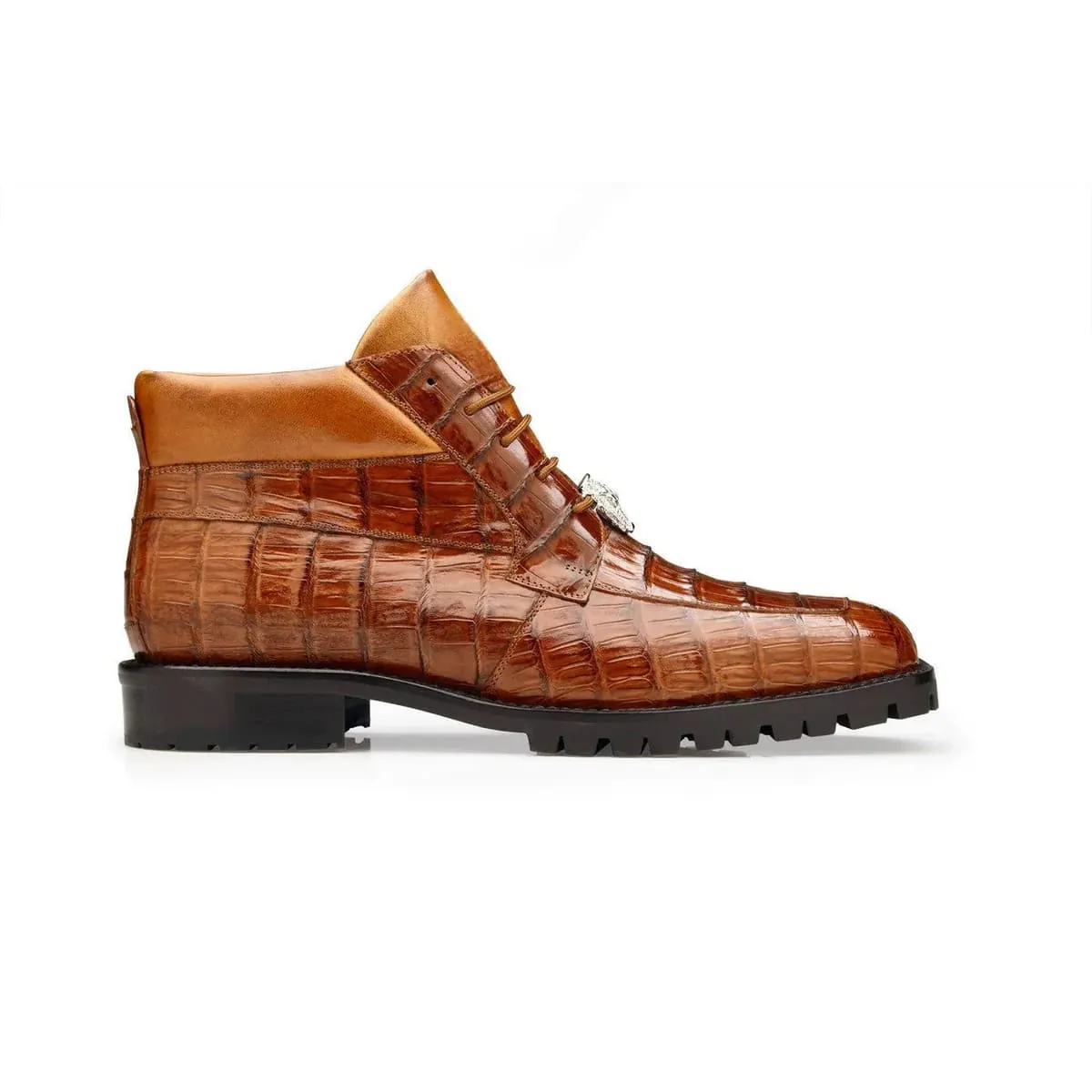 Belvedere Gallardo Men's Shoes Antique Sport Brown Exotic Caiman Crocodile Derby Split-toe Boots sold by Alberto Nardoni