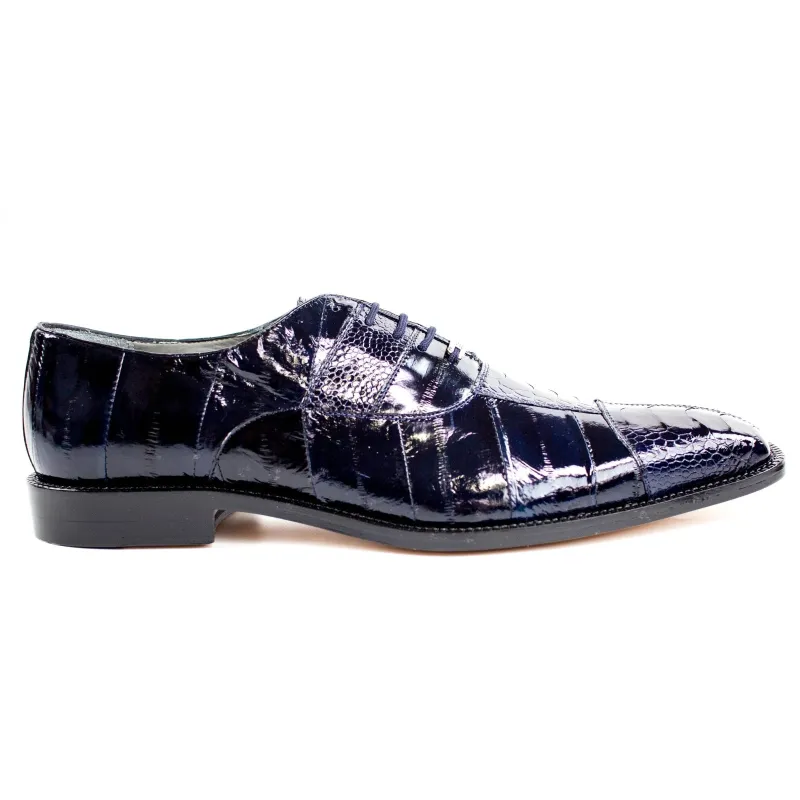 Mens Belvedere Mare Eel & Ostrich Cap Toe Dress Shoe in Navy sold by Alberto Nardoni