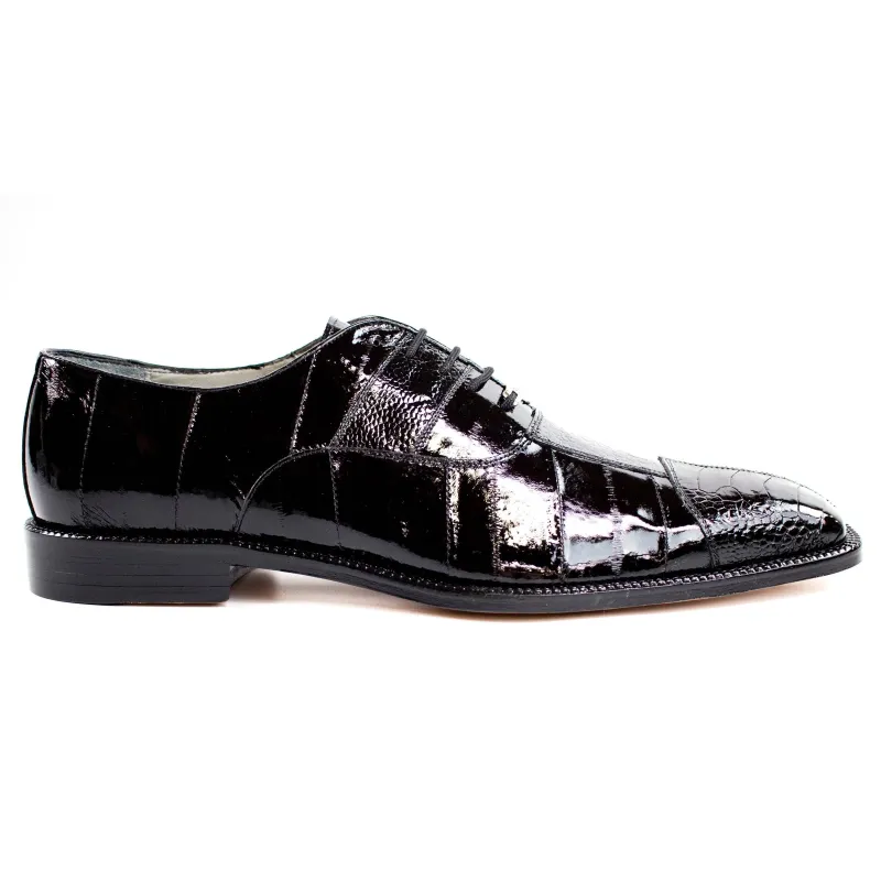 Mens Belvedere Mare Eel & Ostrich Cap Toe Dress Shoe in Black sold by Alberto Nardoni