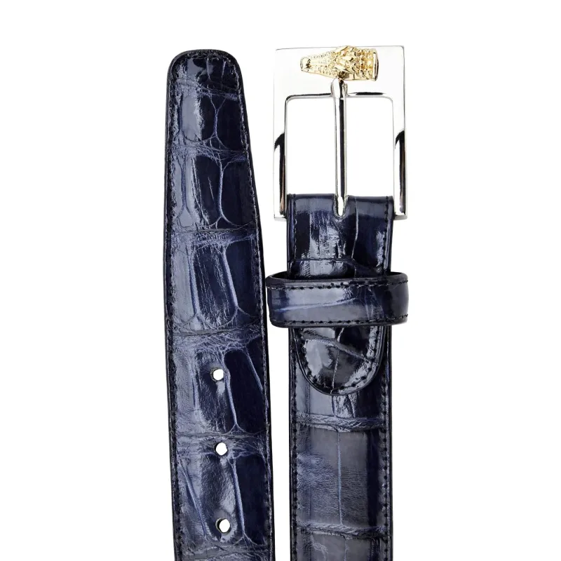 Mens Belvedere Alligator Dress Belt in Navy sold by Alberto Nardoni