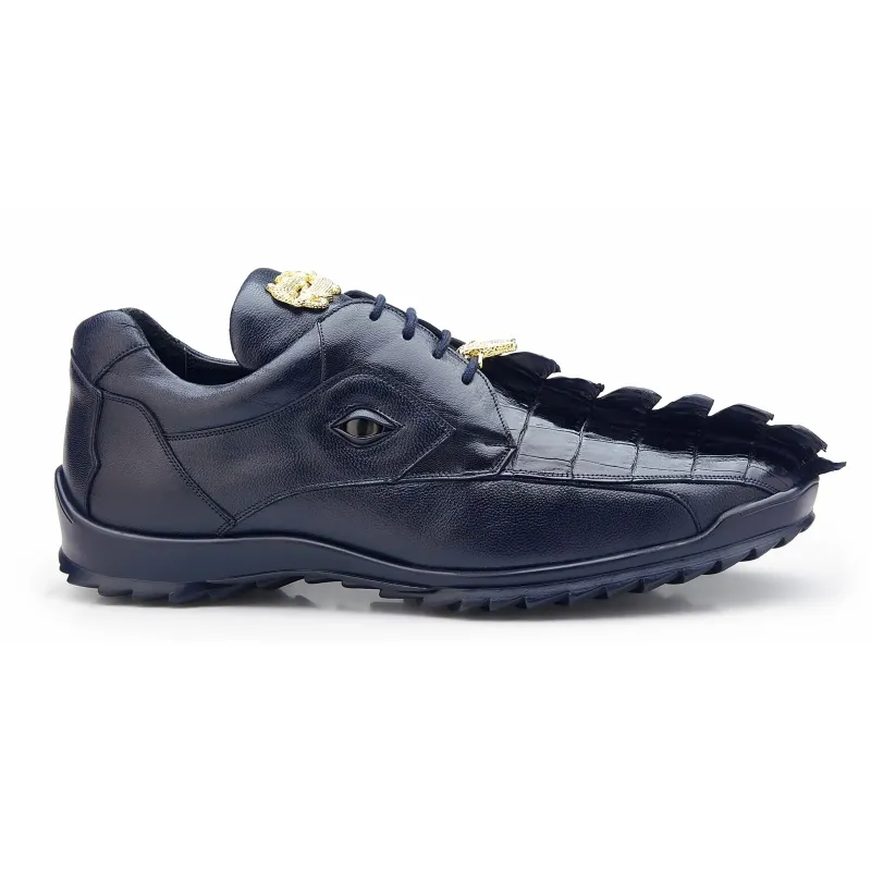 Mens Belvedere Vasco Hornback Crocodile Sneaker in Navy sold by Alberto Nardoni