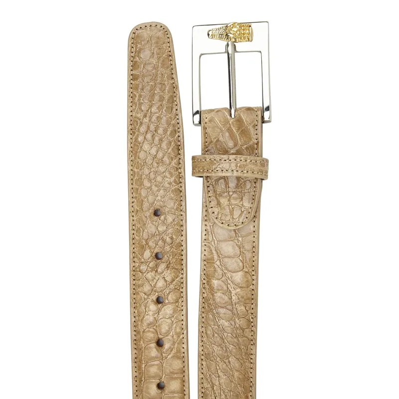 Mens Belvedere Alligator Dress Belt in Taupe sold by Alberto Nardoni