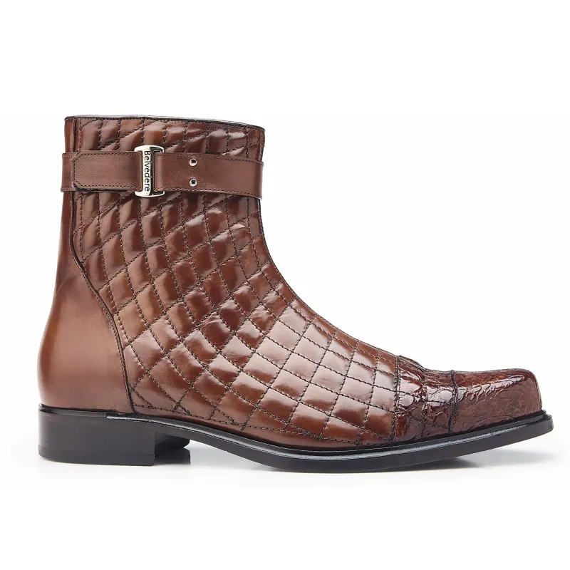 Mens Belvedere Libero Quilted Caiman Dress Boot in Brown sold by Alberto Nardoni