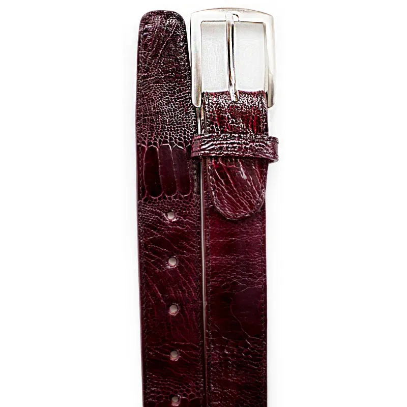 Mens Belvedere Ostrich Leg Dress Belt in Dark Burgundy sold by Alberto Nardoni
