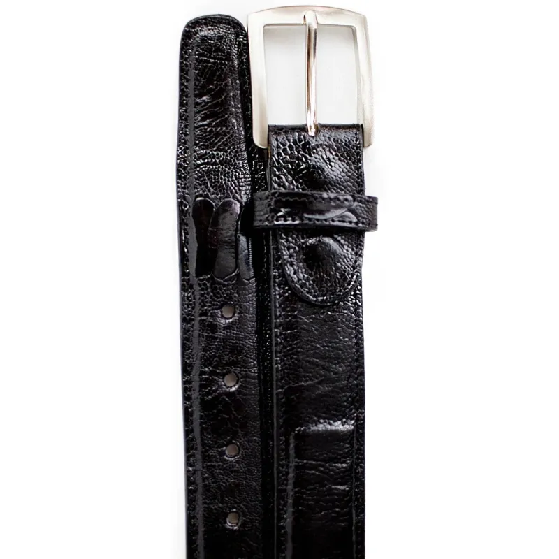 Mens Belvedere Ostrich Leg Dress Belt in Black sold by Alberto Nardoni