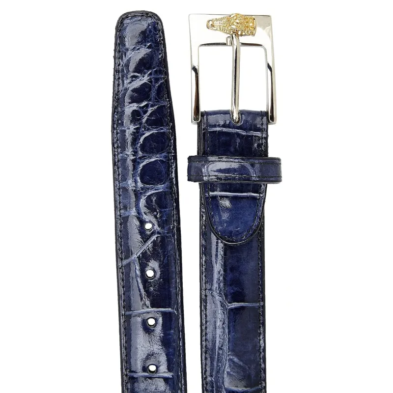 Mens Belvedere Alligator Dress Belt in Sky sold by Alberto Nardoni
