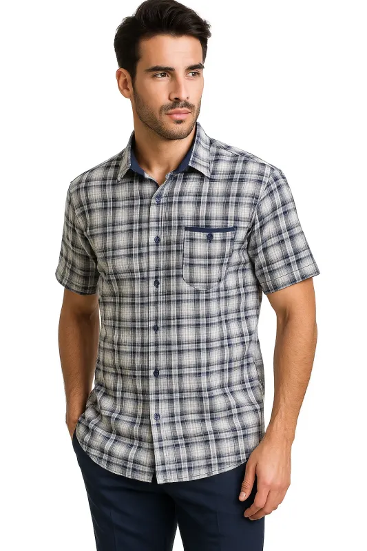 Mens Textured Plaid Walking Suit in Navy/white by Dreams by Zacchi – 2 Piece Leisure Outfit with matching shirt and pant-$99 sold by Alberto Nardoni