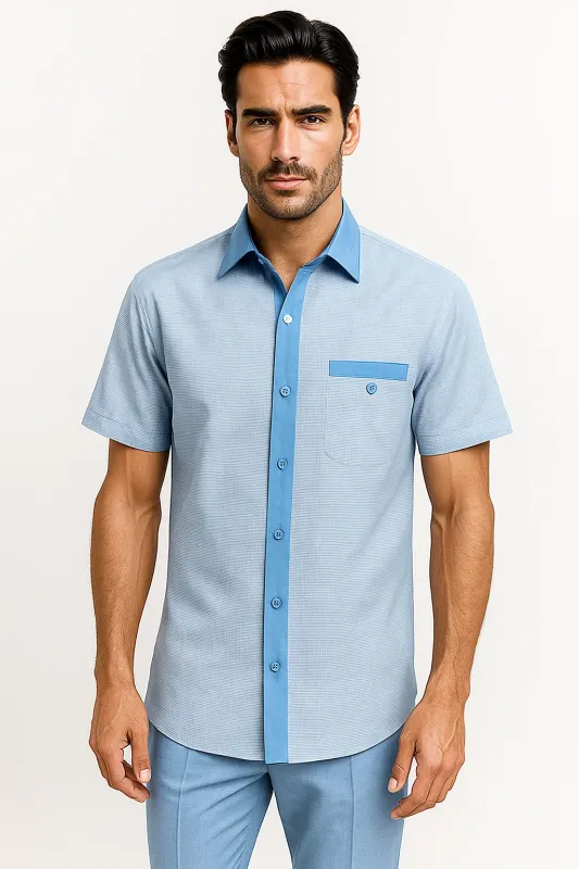 Mens Houndstooth Walking Suit by Dreams by Zacchi - 2 Piece Lei sure Set in Sky Blue- $99 made by Alberto Nardoni