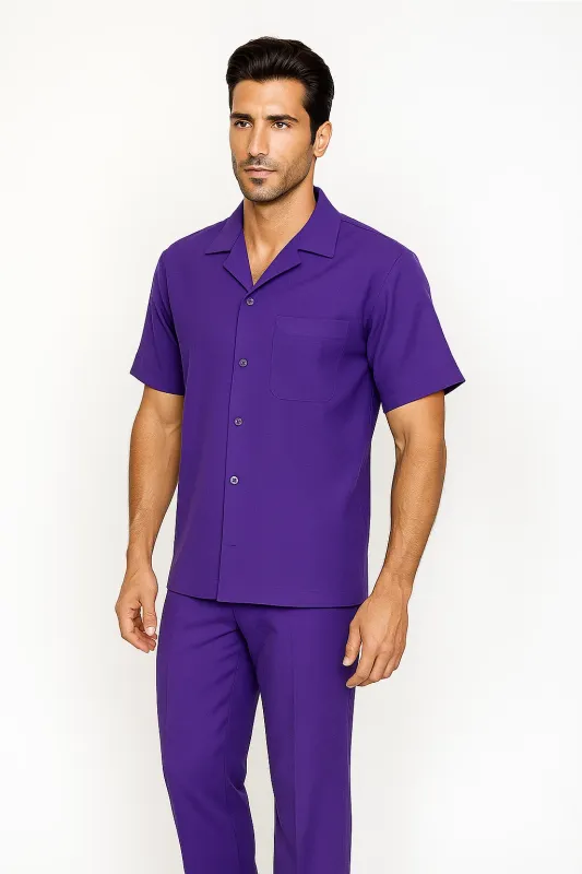 Mens Walking Suit in Color Purple Leisure Suit Casual Matching Shirt and Pants $99 made by Alberto Nardoni