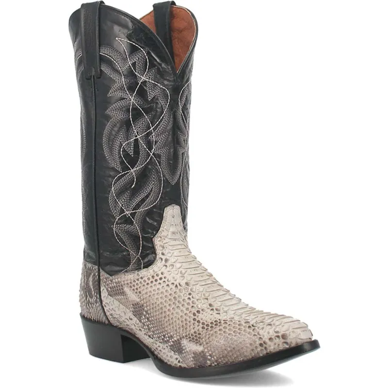 Dan Post Men’s Manning Black and Natural Python 13” Round Toe Leather Boot sold by Alberto Nardoni