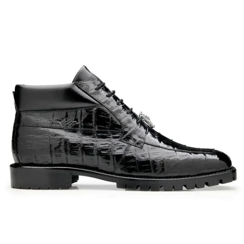 Men's Belvedere Gallardo Caiman Crocodile Dress Hiker Boot in Black sold by Alberto Nardoni