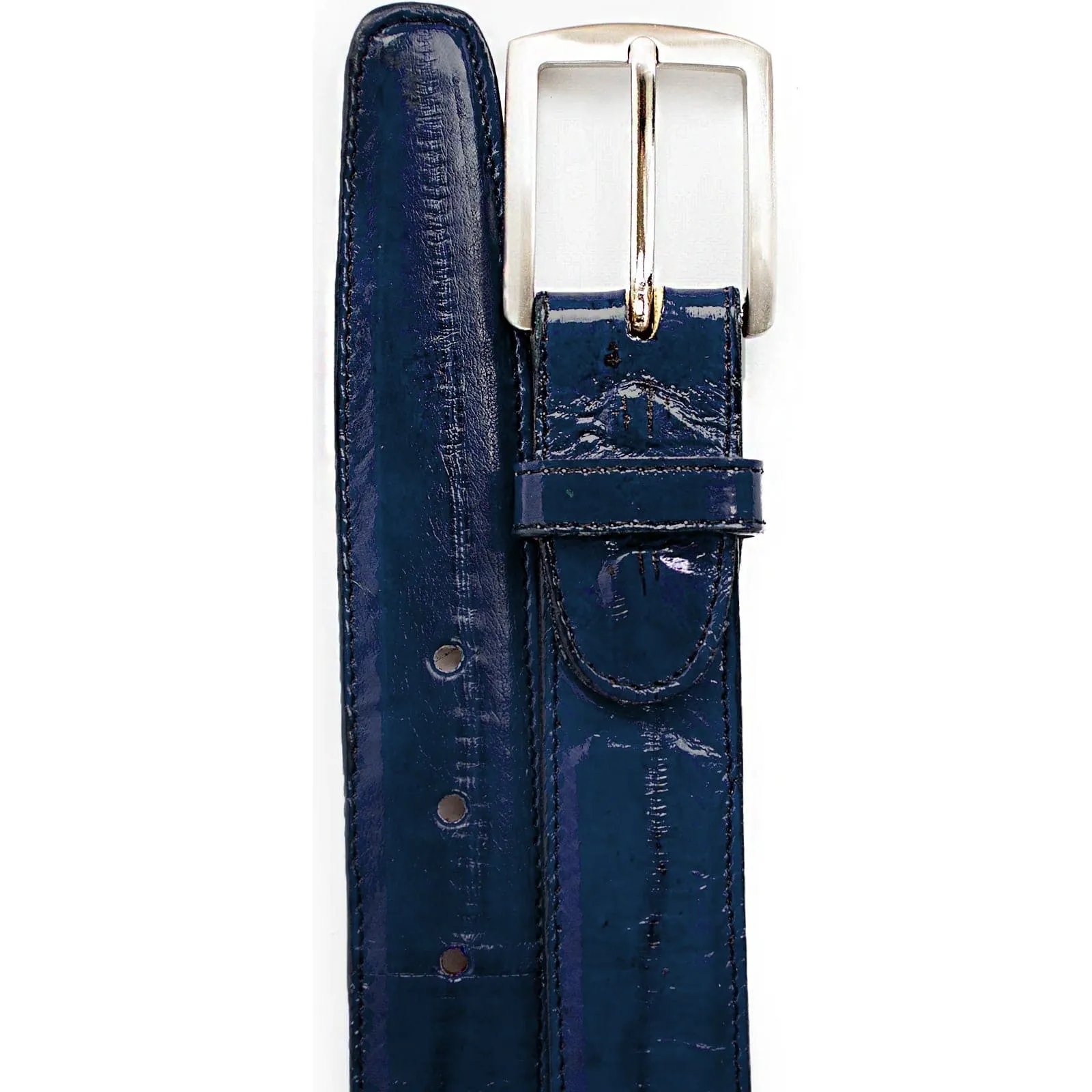 Men's Belvedere Genuine Eel Skin Dress Belt in Navy Blue sold by Alberto Nardoni
