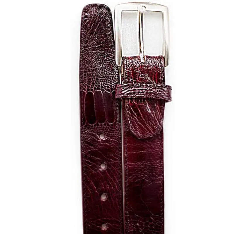 Men's Belvedere Genuine Ostrich Leg Dress Belt in Burgundy sold by Alberto Nardoni
