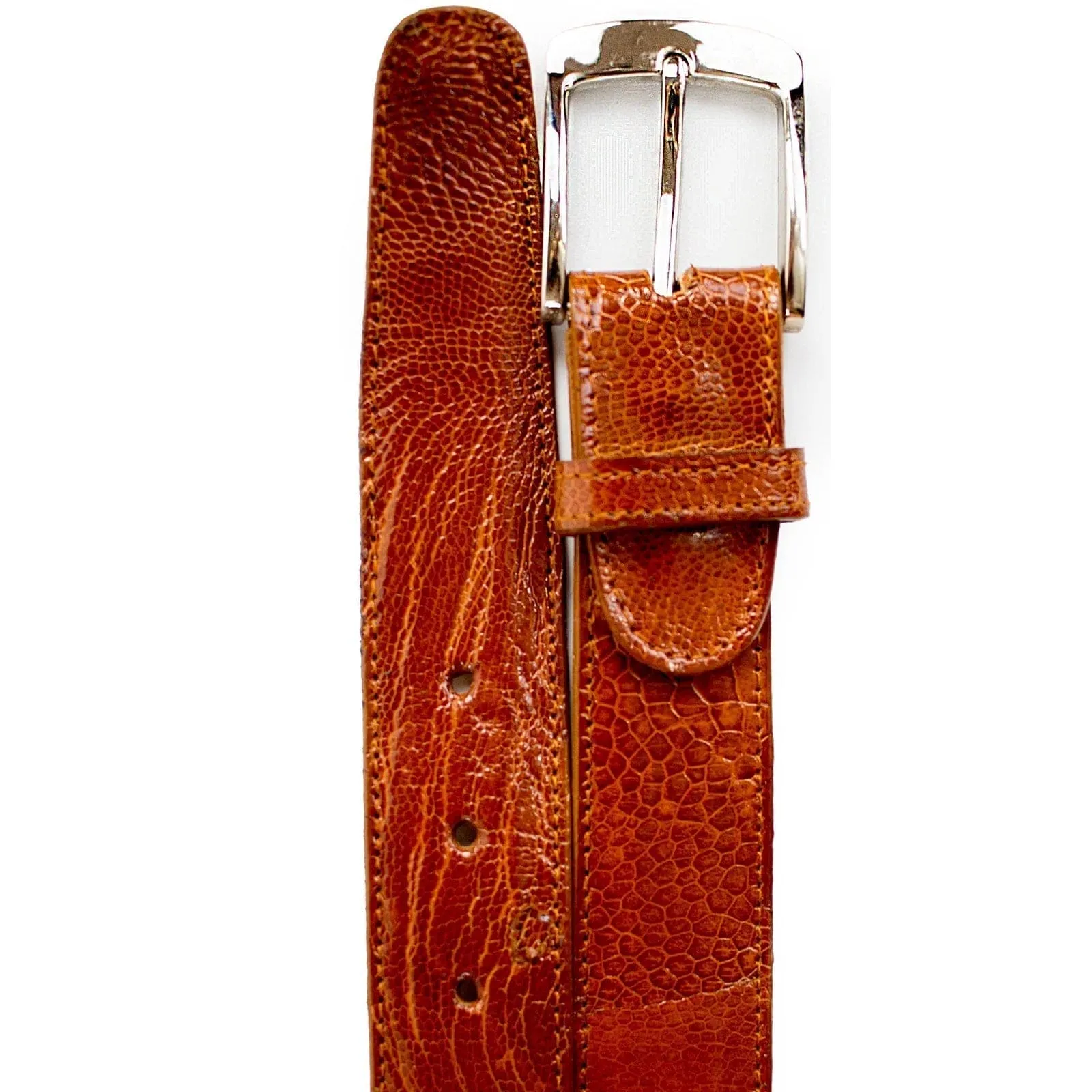 Men's Belvedere Genuine Ostrich Leg Dress Belt in Burned Amber sold by Alberto Nardoni