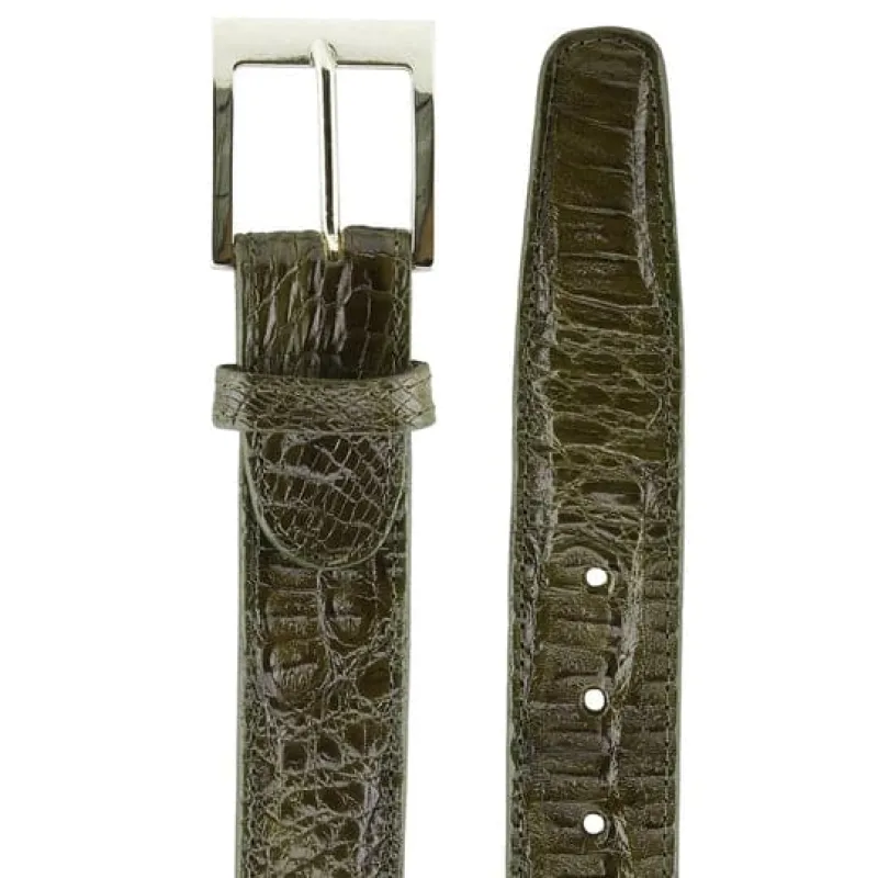 Men's Belvedere Genuine Caiman Crocodile Dress Belt in Olive Green sold by Alberto Nardoni