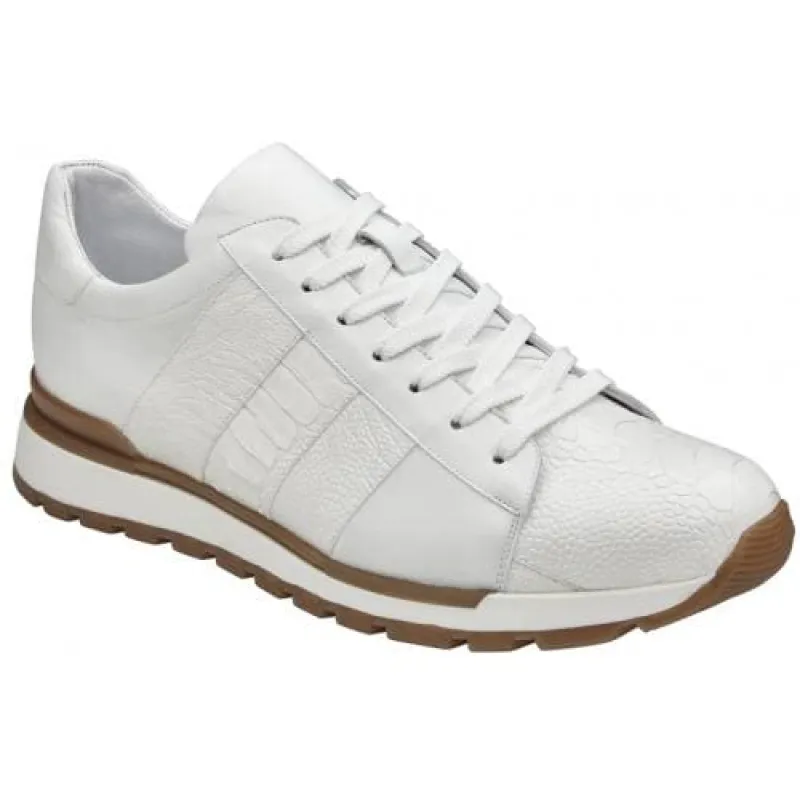 Belvedere Blake White Genuine Ostrich Leg Soft Calf Casual Sneakers sold by Alberto Nardoni