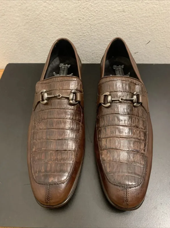 Menâ€™s Regal Brown Slip-On Shoes â€“ Genuine Crocodile & Calfskin Leather made by Alberto Nardoni