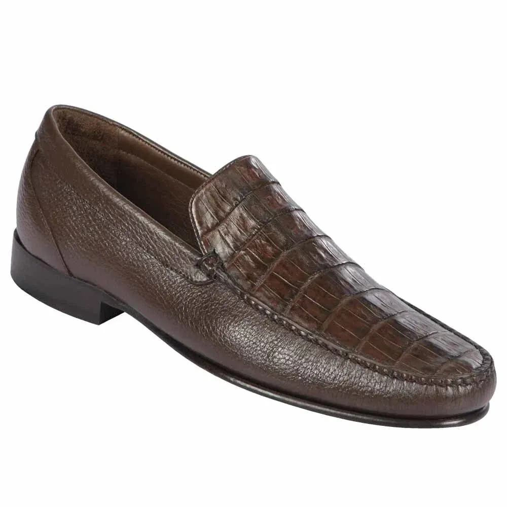 Mens Brown Genuine Crocodile and Calfskin Leather Slip-On Dress Shoes sold by Alberto Nardoni