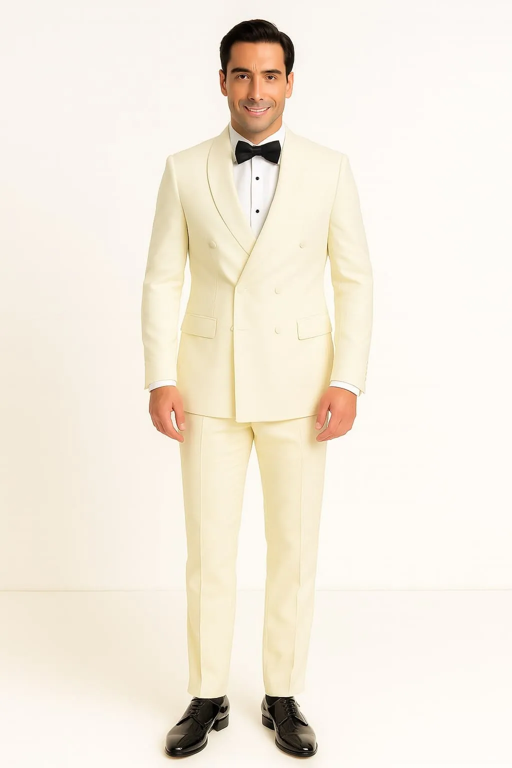 Mens Off-White Double Breasted Tuxedo Jacket with Shawl Lapel | Formal Wedding Suit in Ivory Cream Color sold by Alberto Nardoni product image thumbnail 3
