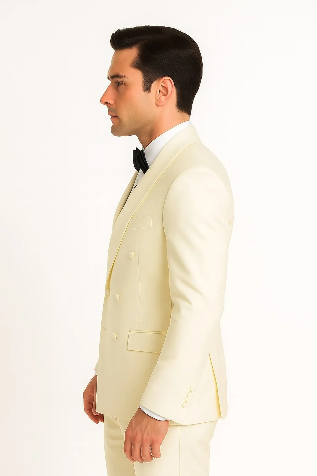 Mens Off-White Double Breasted Tuxedo Jacket with Shawl Lapel | Formal Wedding Suit in Ivory Cream Color sold by Alberto Nardoni product image thumbnail 2