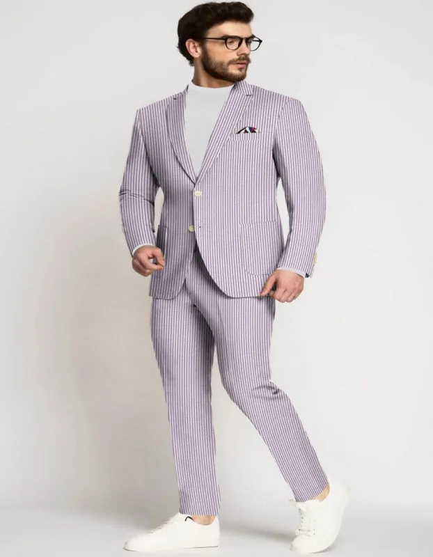 Mens Lavender Seersucker Suit Blazer + Pants Cotton Fabric - Summer Fabric sold by Alberto Nardoni
