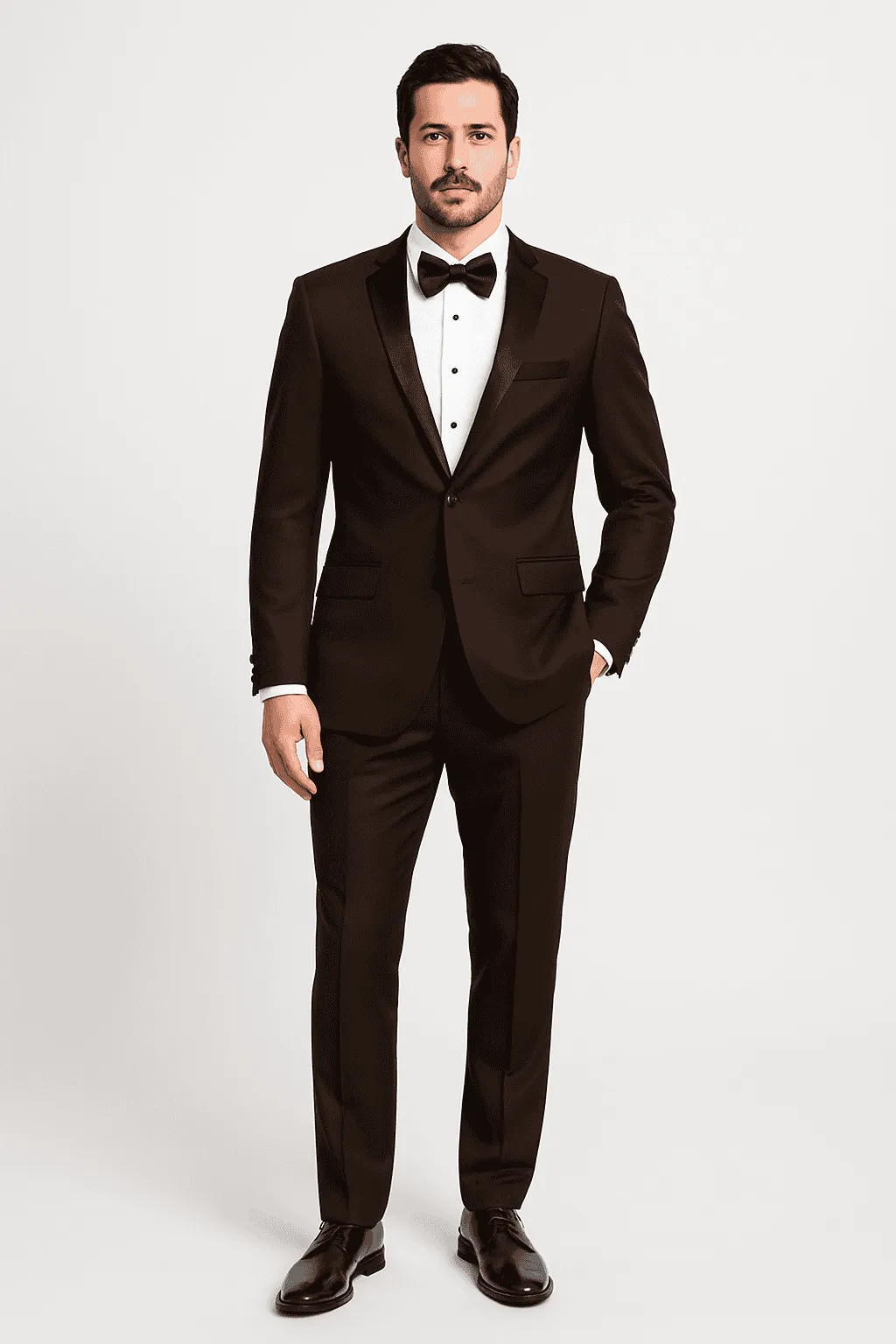 Mens Chocolate Brown Tuxedo with Black Satin Peak Lapel – Formal Wedding and Prom Suit sold by Alberto Nardoni product image thumbnail 4