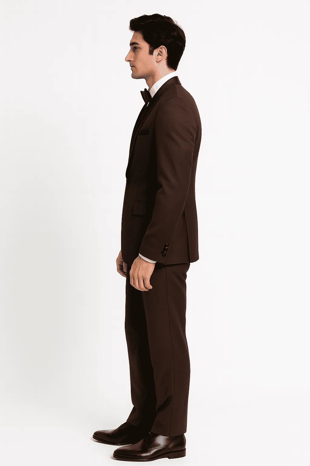 Mens Chocolate Brown Tuxedo with Black Satin Peak Lapel – Formal Wedding and Prom Suit sold by Alberto Nardoni product image thumbnail 3