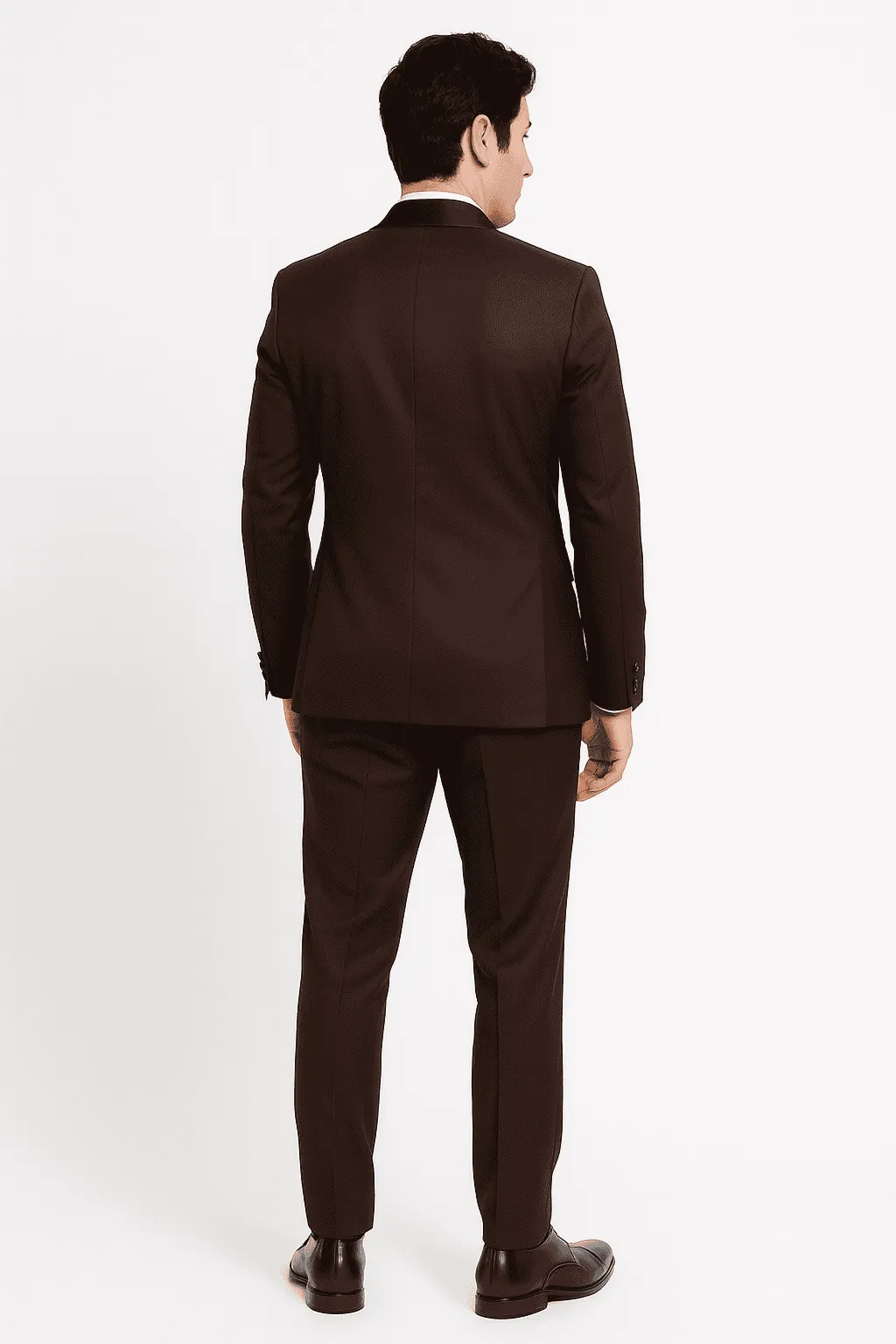 Mens Chocolate Brown Tuxedo with Black Satin Peak Lapel – Formal Wedding and Prom Suit sold by Alberto Nardoni product image thumbnail 2