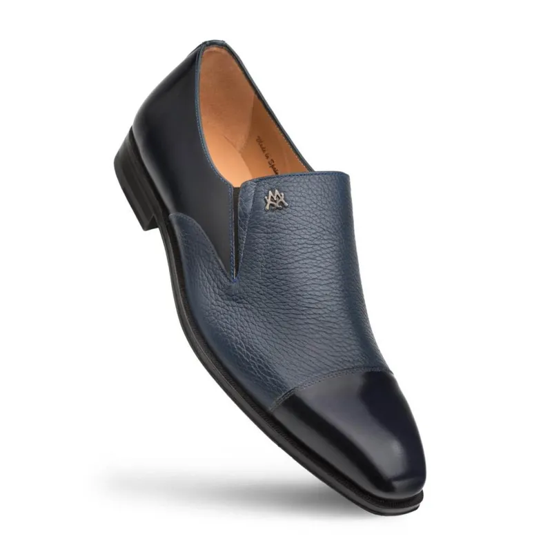 Mezlan Milani Men’s Loafer – Blue Deerskin and Calfskin Leather Slip-On, Handmade in Spain sold by Alberto Nardoni