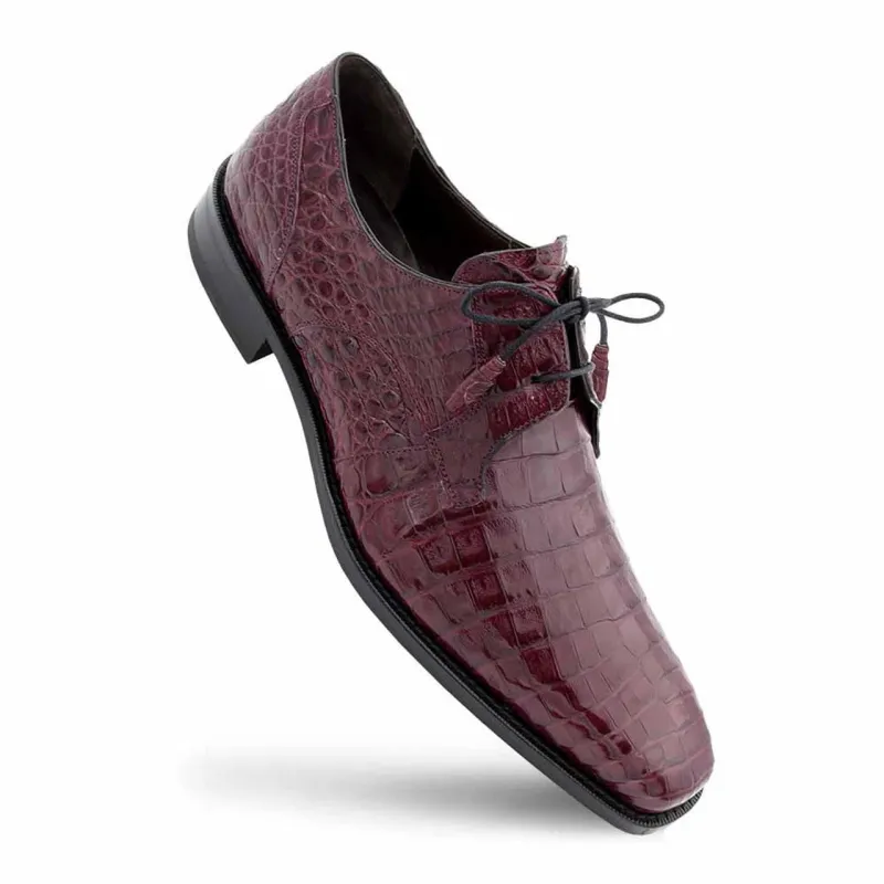 Mezlan Anderson Burgundy Crocodile Oxford – J Toe Handmade Exotic Lace-Up Dress Shoes sold by Alberto Nardoni