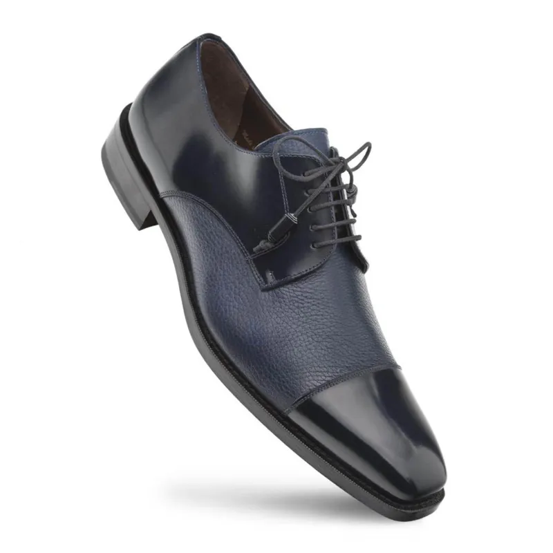 Mezlan Soka Men’s Lace-Up – Navy Blue Deerskin & Calfskin Leather Dress Shoe, Handmade in Spain sold by Alberto Nardoni
