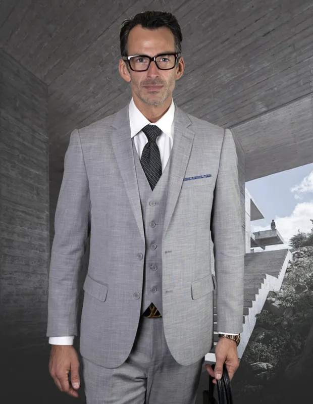 Mens 2 Button Slim Fit Vested Wool Suit in Light Grey sold by Alberto Nardoni