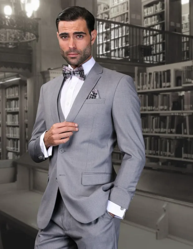 Mens 2 Button Skinny Vested Wool Suit in Grey sold by Alberto Nardoni