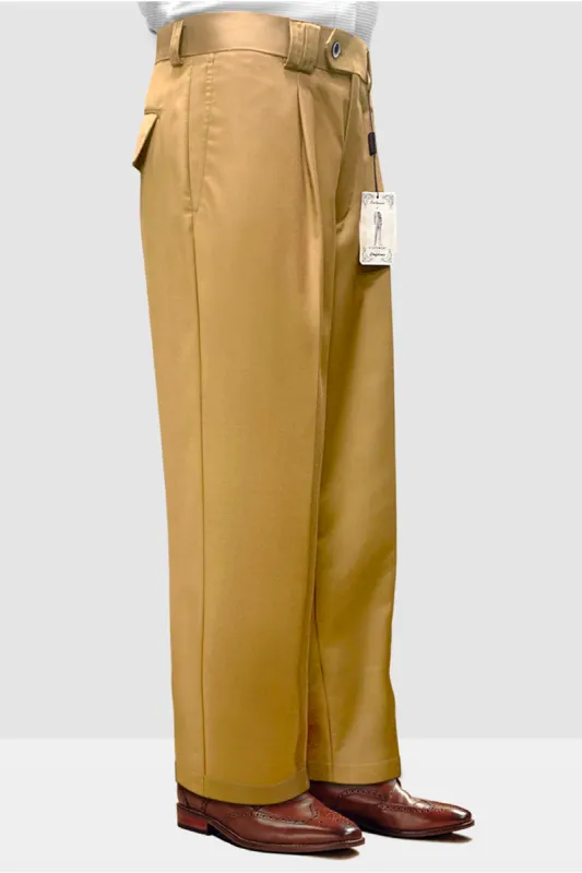 Mens Italian Wool Wide Leg Dress Pants in Camel Gold sold by Alberto Nardoni