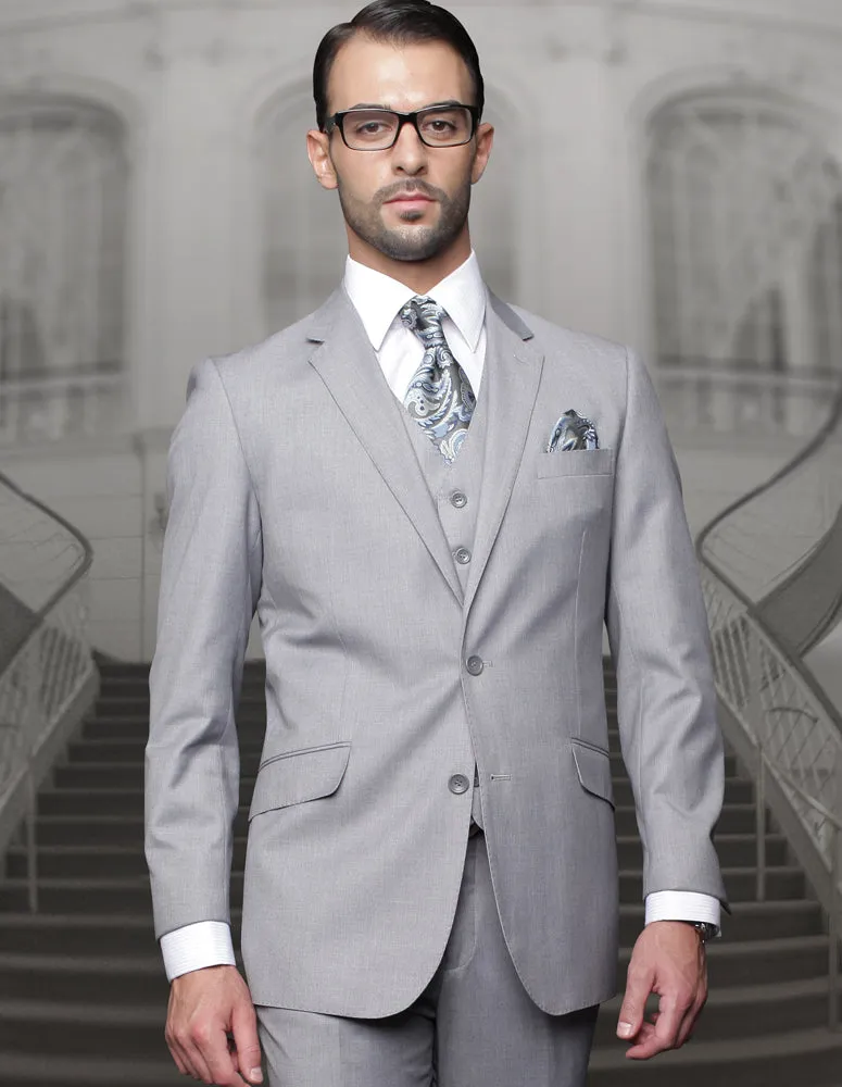 Mens Classic Fit Pleated Pant 2 Button Wool Suit in Grey sold by Alberto Nardoni
