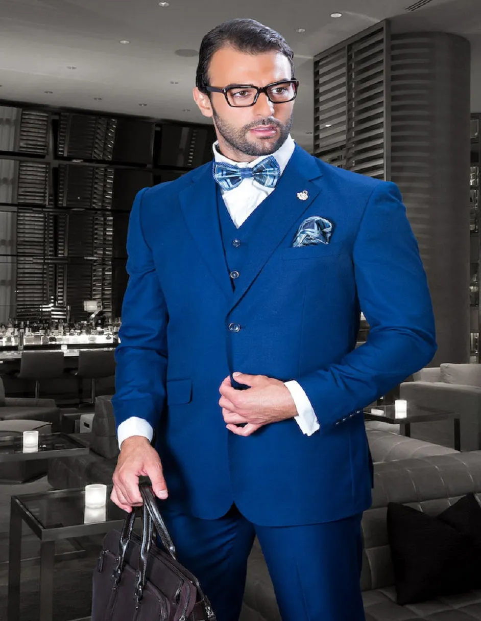 Mens Classic Fit Pleated Pant 2 Button Wool Suit in Sapphire Blue sold by Alberto Nardoni