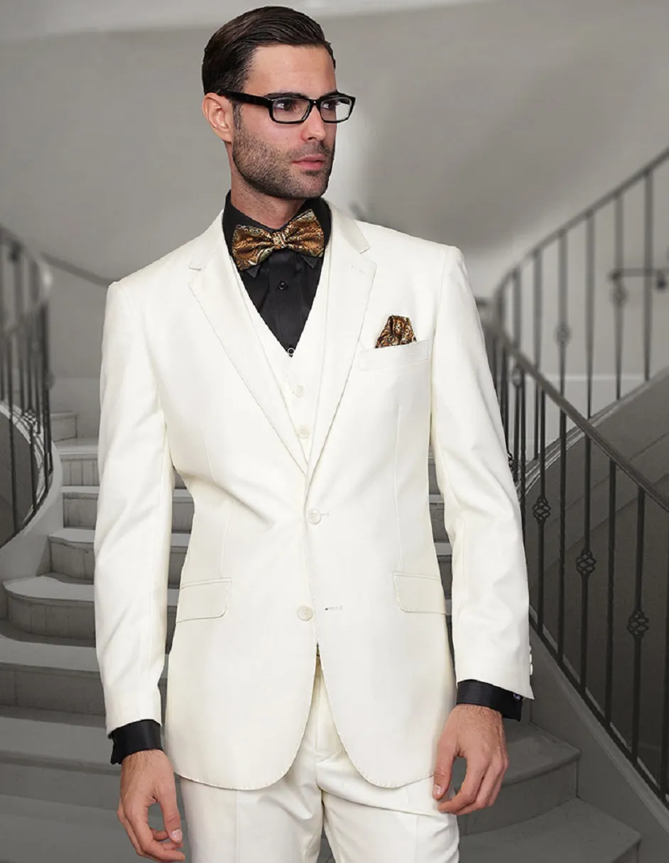 Mens 2 Button Modern Fit Vested Wool Suit in Ivory sold by Alberto Nardoni