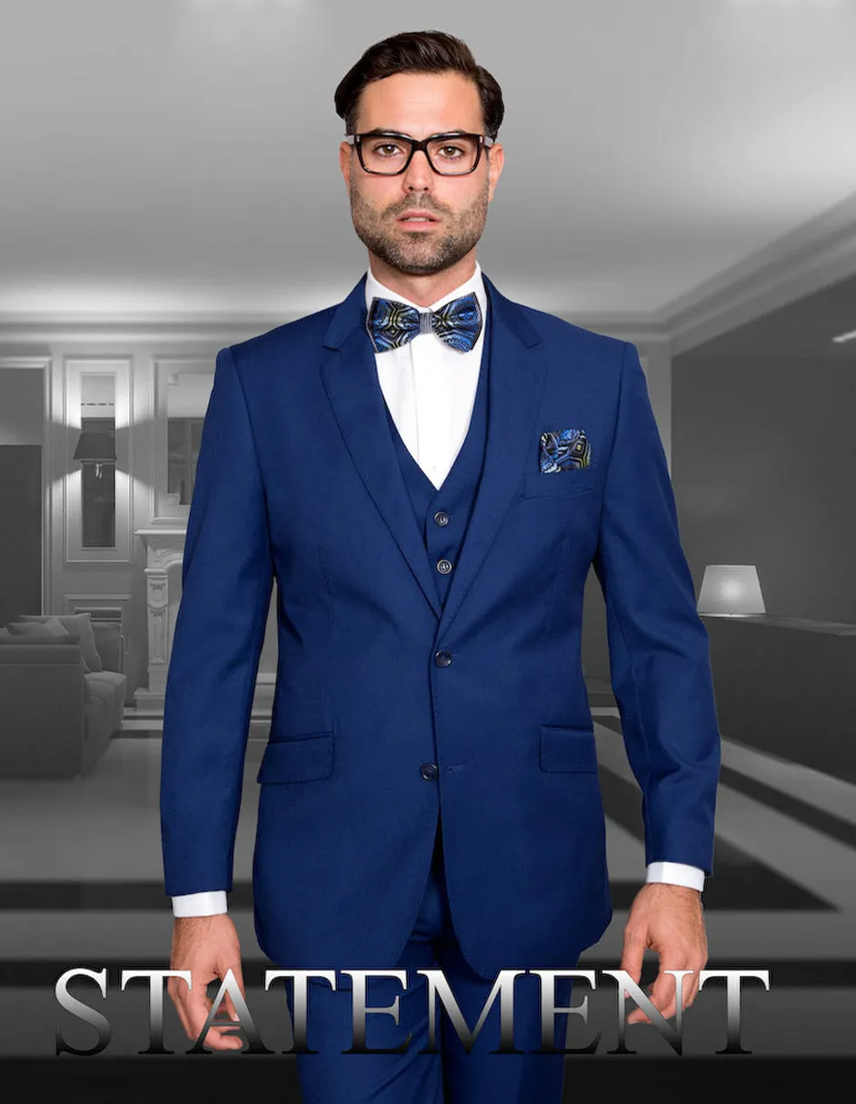 Mens 2 Button Modern Fit Vested Wool Suit in Sapphire Blue sold by Alberto Nardoni