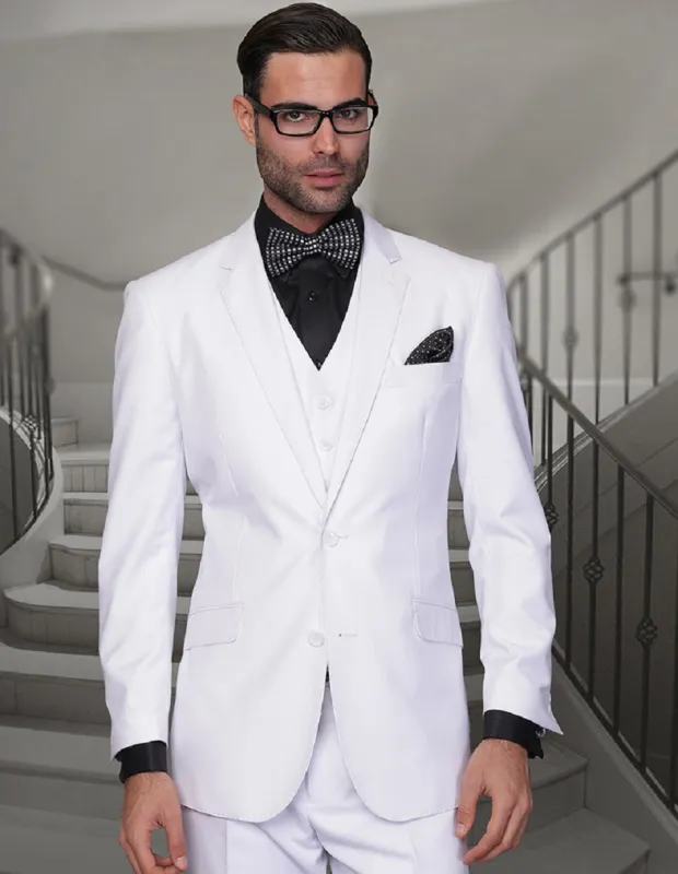 Mens 2 Button Modern Fit Vested Wool Suit in White made by Alberto Nardoni
