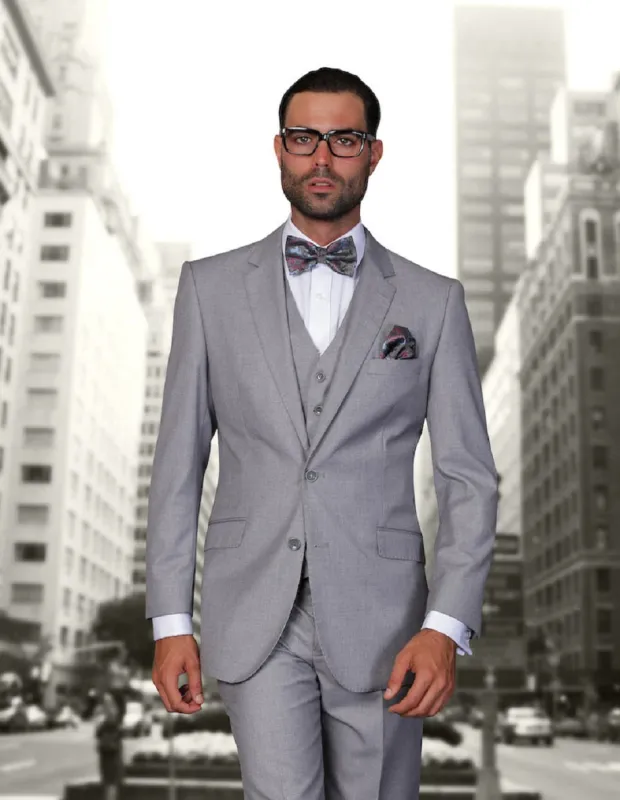 Mens 2 Button Modern Fit Vested Wool Suit in Grey sold by Alberto Nardoni