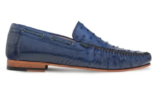 Mezlan Genuine Ostrich Moccasin Slip-On – Jeans Blue Exotic Leather Loafers Made in Spain sold by Alberto Nardoni product image thumbnail 2