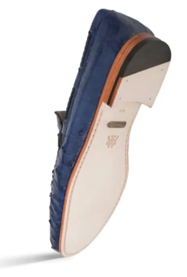 Mezlan Genuine Ostrich Moccasin Slip-On – Jeans Blue Exotic Leather Loafers Made in Spain sold by Alberto Nardoni product image thumbnail 4